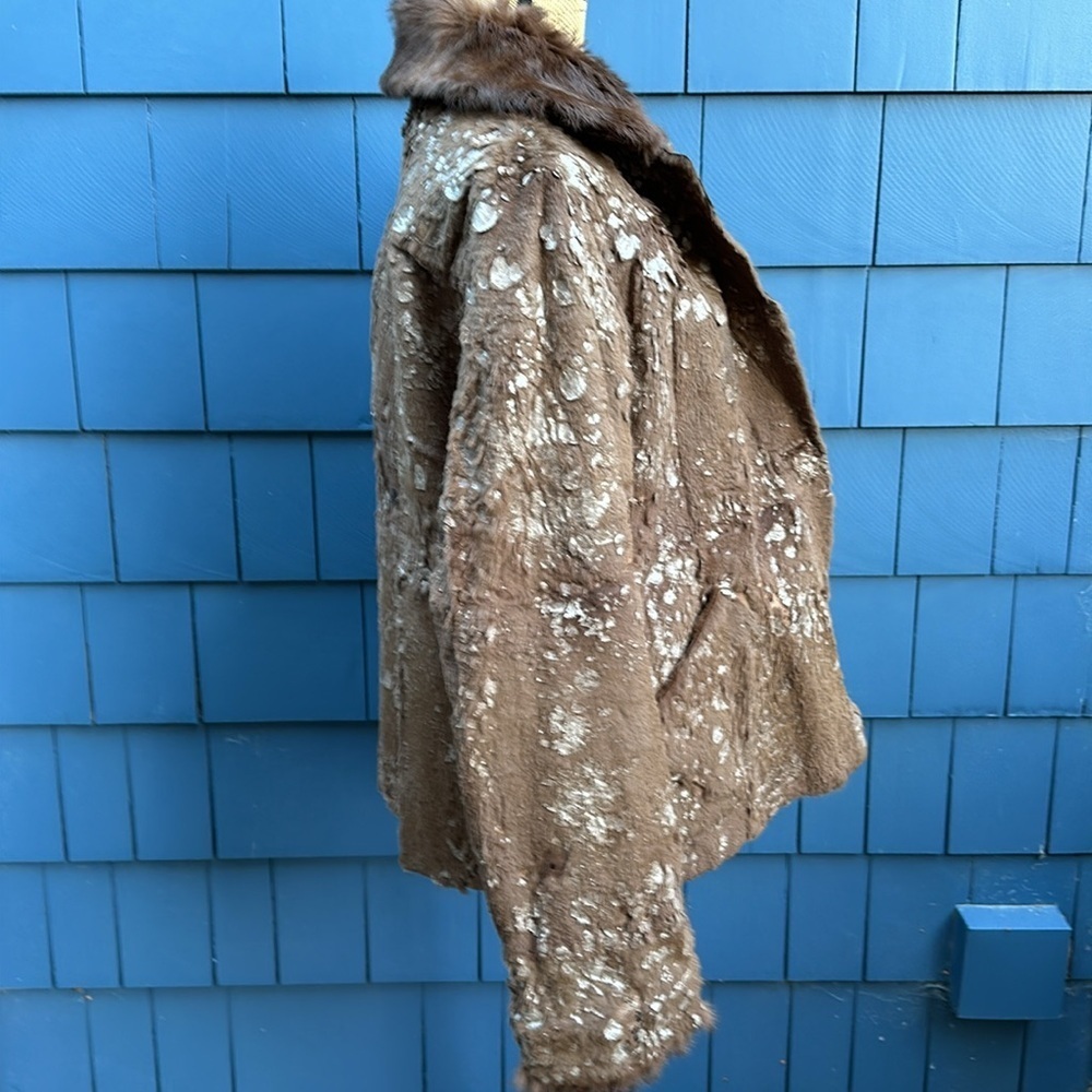 🤎🤎🤎Vintage leather rabbit fur reversible tan brown dark handmade bespoke - Picture 13 of 16